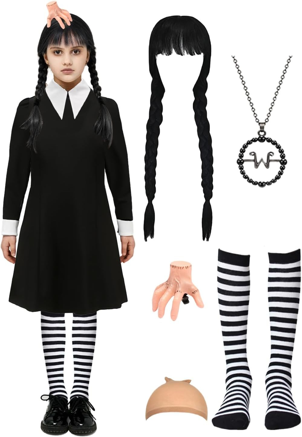 6pcs Girls Halloween Costume Kids Long Sleeve Black Cosplay Dress | Amazon (US)