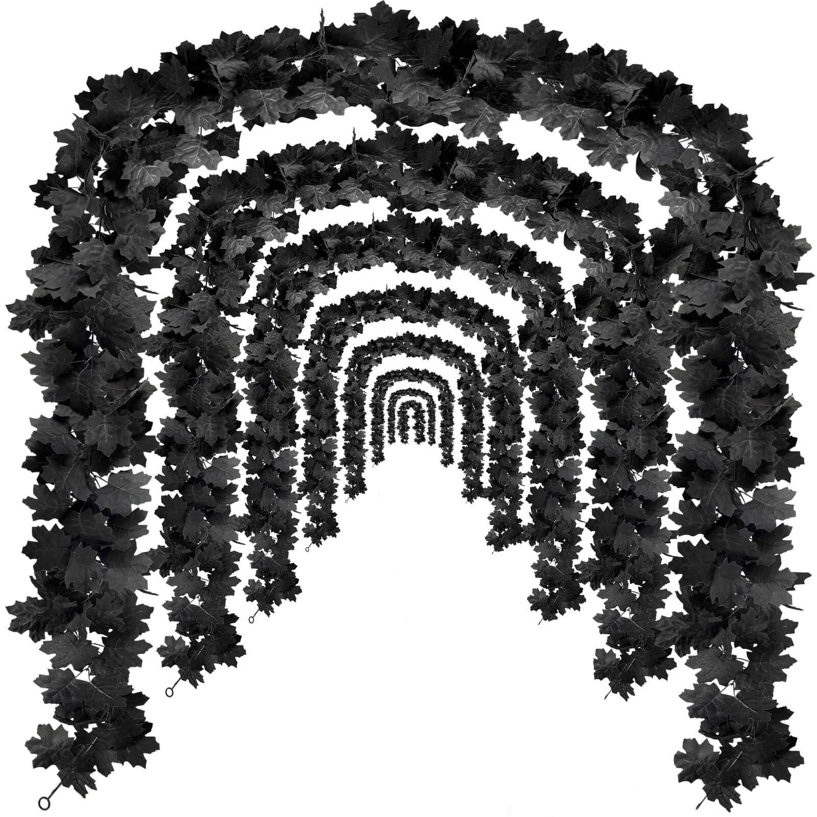 Black Leaf Garland, 4PCS Halloween Artificial Hanging Fall Leave Maple Vines, Fall Floral Garland... | Amazon (US)