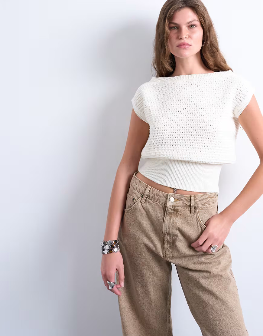Topshop knit stitchy one shoulder top in cream-White | ASOS (Global)