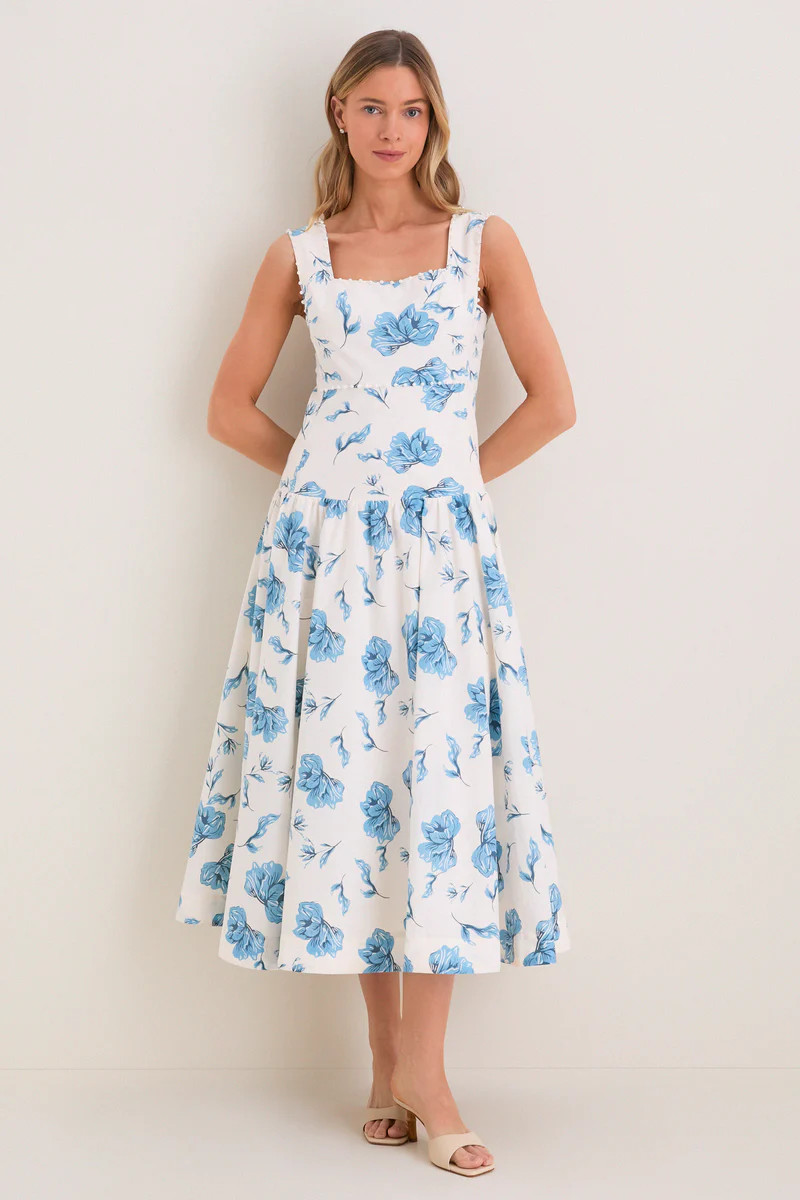 Cream & Blue Floral Pearl Trim Persephone Maxi Dress | Tuckernuck (US)