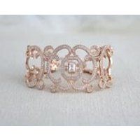Rose gold bracelet, Bridal bracelet, Bridal jewelry, Cuff bracelet, Filigree bracelet, Swarovski bracelet, Statement bracelet, Wedding gift | Etsy (US)