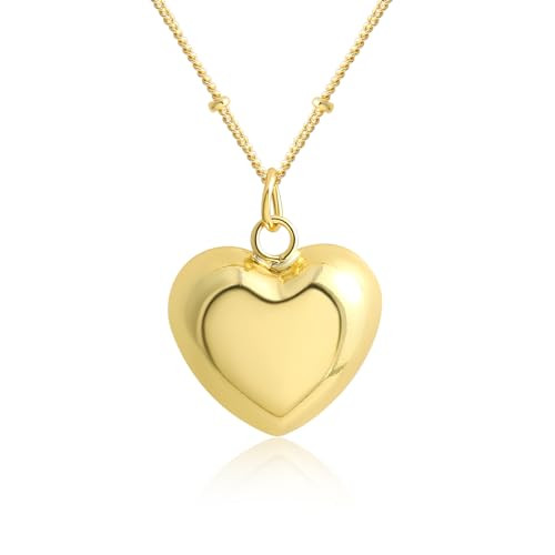 Z ZACHÉ 18K Gold Plated Heart Necklace Smooth Love Heart Choker Chain Jewelry For Women,18+2" | Amazon (US)