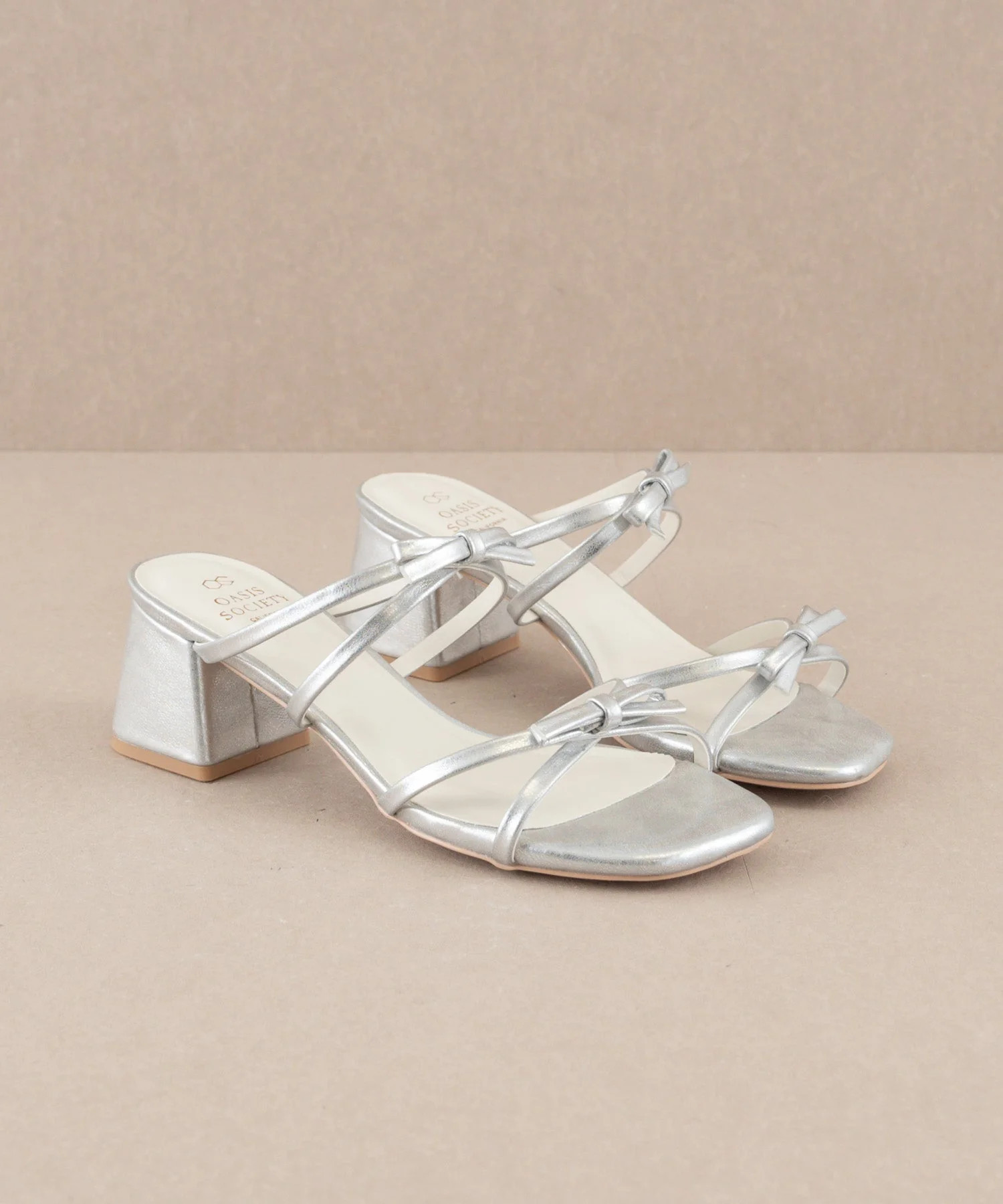 The Maci | Silver Strappy Heel with Bow Details | Oasis Society