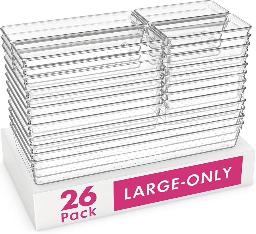 Criusia 26 Pack Large Clear Plastic Drawer Organizer Bins -Heavy Duty Acrylic Kitchen Drawer Orga... | Amazon (US)