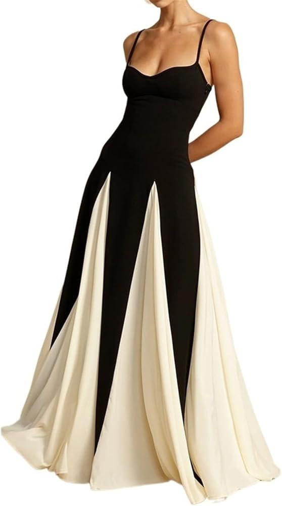 Women's Sexy Sleeveless Dress Low Cut Color-blocked Tight Maxi Skirt High Waist A-line Flowing Sl... | Amazon (US)