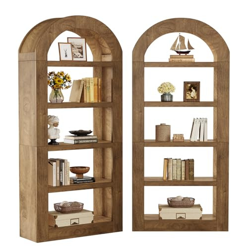 Tribesigns 70.9'' Tall Arched Bookshelf with Storage, 5-Tier Wooden Open Bookcase Display Shelves Organizer for Living Room, Bedroom, Library, or Office, Natural, 2PC | Amazon (US)
