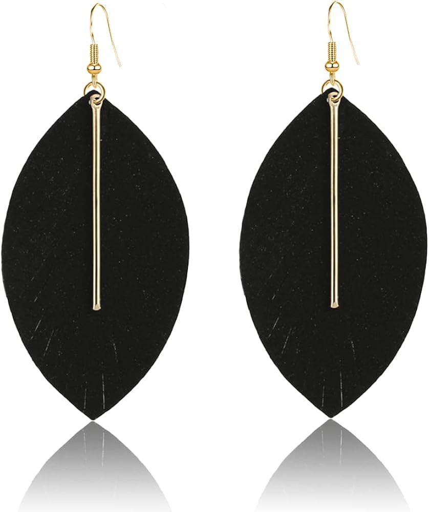 GBAHFY Feather Leather Layered Fringe Earrings for Women Boho Genuine Lightweight Leather Leaf Ta... | Amazon (US)