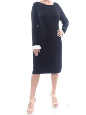 NWT TOMMY HILFIGER Black Shoulder Button Sheath Sweater Dress Size L $140 F142 | eBay US