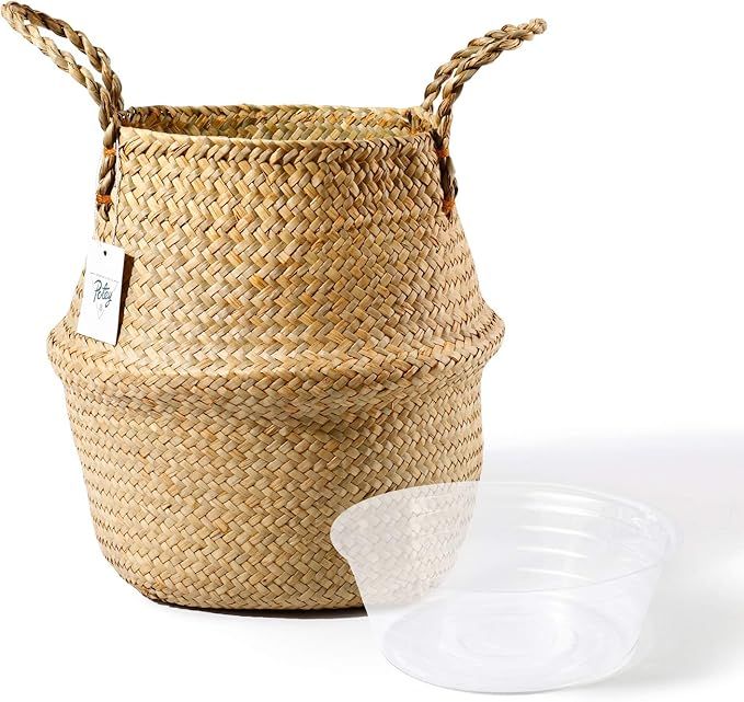 POTEY 710102 Seagrass Plant Basket - Hand Woven Belly Basket with Handles, Storage Laundry, Picni... | Amazon (US)
