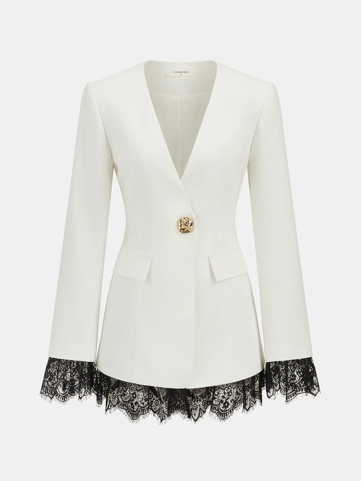 Lace Trim Metal Button Blazer | Commense