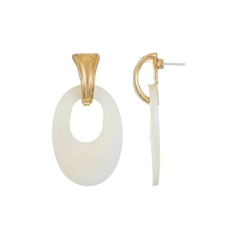 Time and Tru Goldtone Oval Shell Earrings, Ivory, 1 Pair - Walmart.com | Walmart (US)