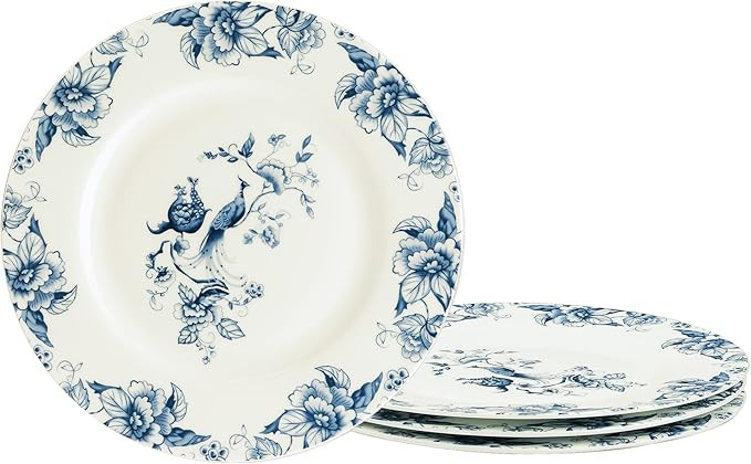fanquare 8" Bone China Dessert Plates Set of 4, European Blue Floral Pasta Bowls Set, Porcelain S... | Amazon (US)