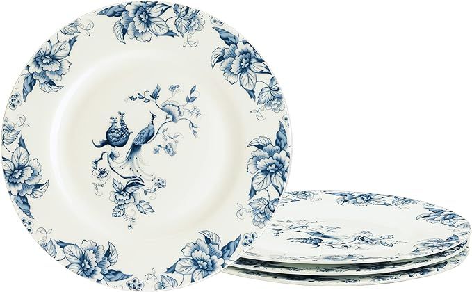 fanquare 8" Bone China Dessert Plates Set of 4, European Blue Floral Pasta Bowls Set, Porcelain S... | Amazon (US)