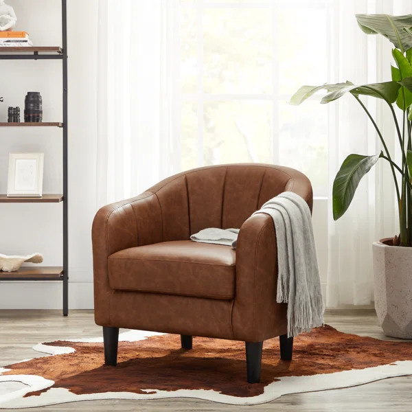 Alina Vegan 26.4" Wide Small Leather Barrel Chair | Wayfair North America