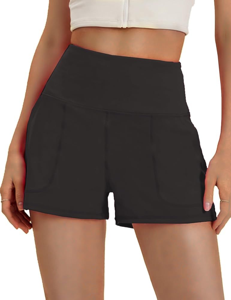 PINSPARK Workout Shorts Women Wide Leg Athletic Shorts High Waisted Yoga Shorts Tummy Control Gym... | Amazon (US)