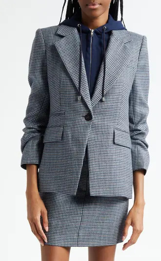 Veronica Beard Battista Houndstooth Check Virgin Wool Jacket with Hooded Dickey | Nordstrom | Nordstrom