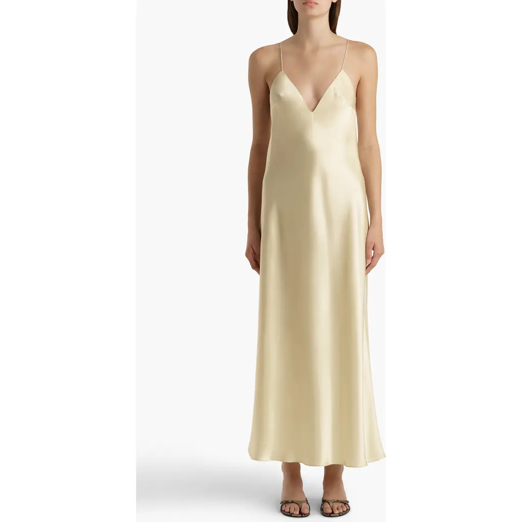 Khaite Taja Silk Satin Slipdress in Pale Yellow at Nordstrom, Size X-Small | Nordstrom