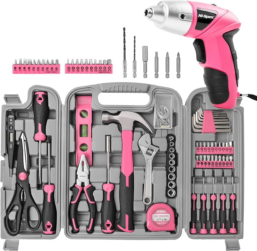 Hi-Spec 27pc Pink 4.8V Electric Cordless Power Screwdriver Bundle with 54pc Home DIY Tool Kit for... | Amazon (US)