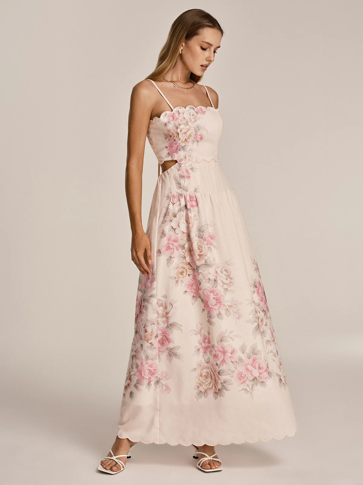 Floral Print Cut-Out Cami Maxi Dress | Commense