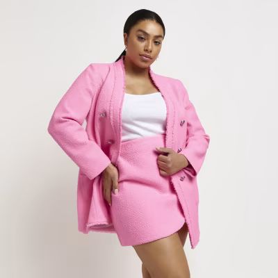 Plus pink boucle oversized blazer | River Island (UK & IE)