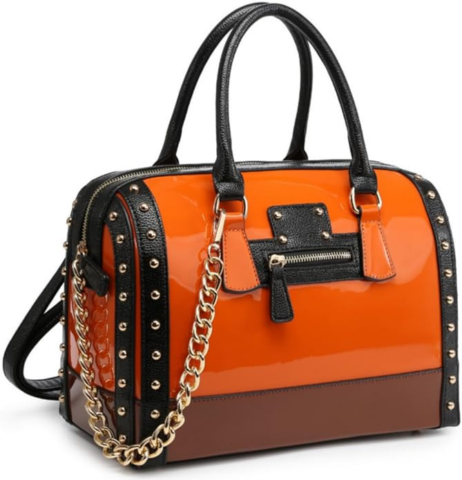 Dasein Barrel Bags for Women Shiny Patent Faux Leather Handbags Top Handle purse Rivet Decoration... | Amazon (US)