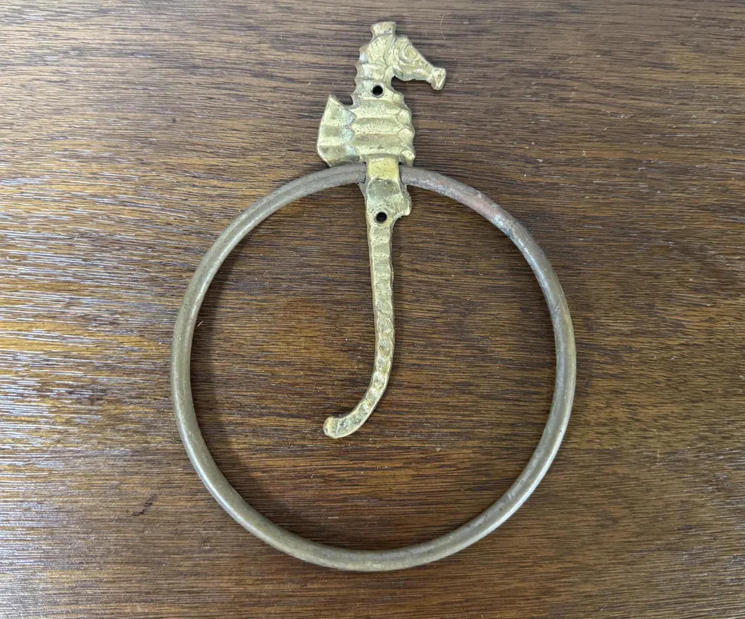 Vintage Brass Wall Mount Seahorse Towel Ring, Brass Hand Towel Ring, Seahorse Towel Ring, Towel R... | Etsy (US)