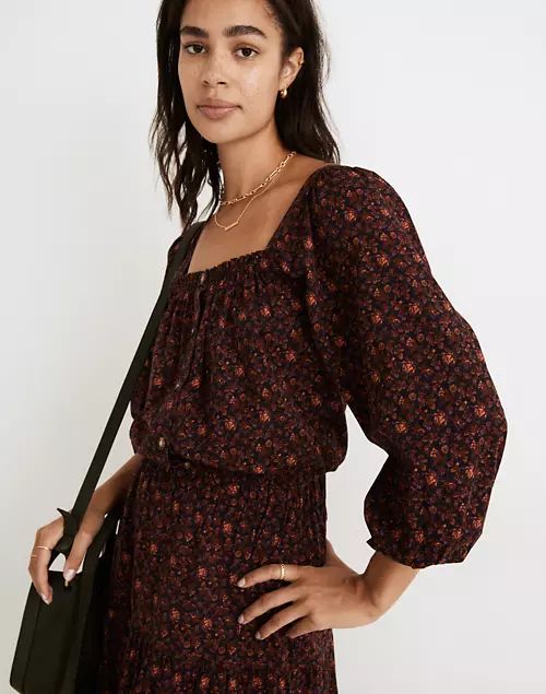 Puff-Sleeve Button-Front Crop Top in Orchard Floral | Madewell