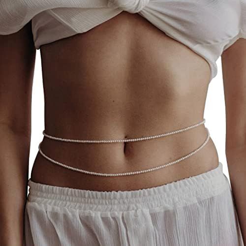 Asooll Pearl Waist Chain Layered Belly body Chain Bikini belly jewelry Fashion Beach Rave Party Body | Amazon (US)