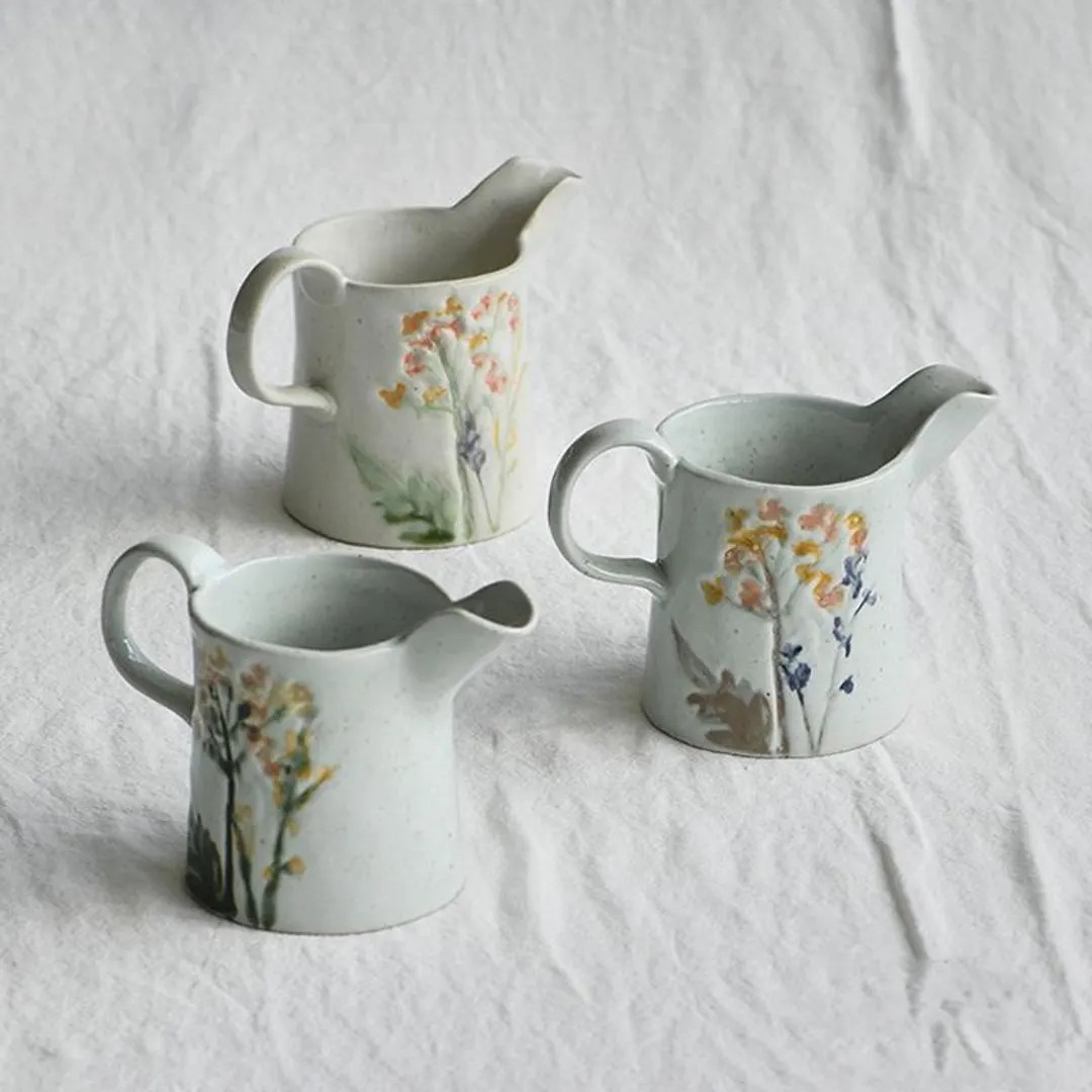 Hand-painted Floral Ceramic Pitcher: Rustic Kitchen Decor, Coffee and Milk Pot, Milk Pitcher, Cer... | Etsy (US)