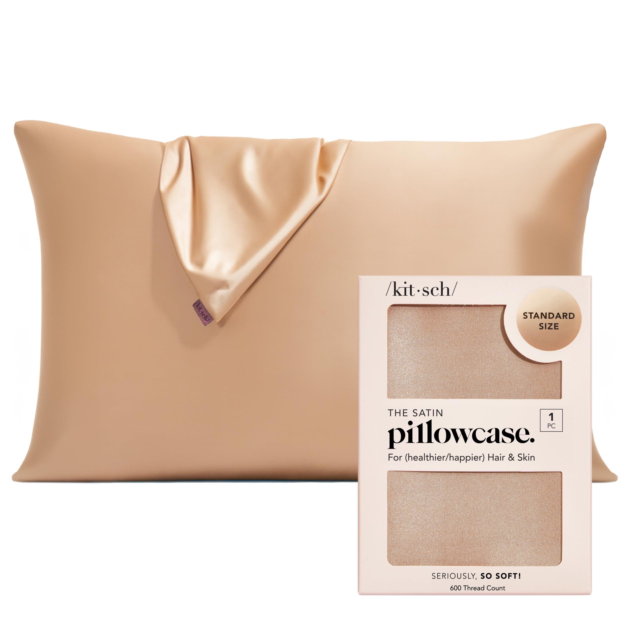 Kitsch Satin Pillowcase with Zipper for Hair & Skin, Softer Than Silk Pillow Cases Queen, Wrinkle... | Amazon (US)