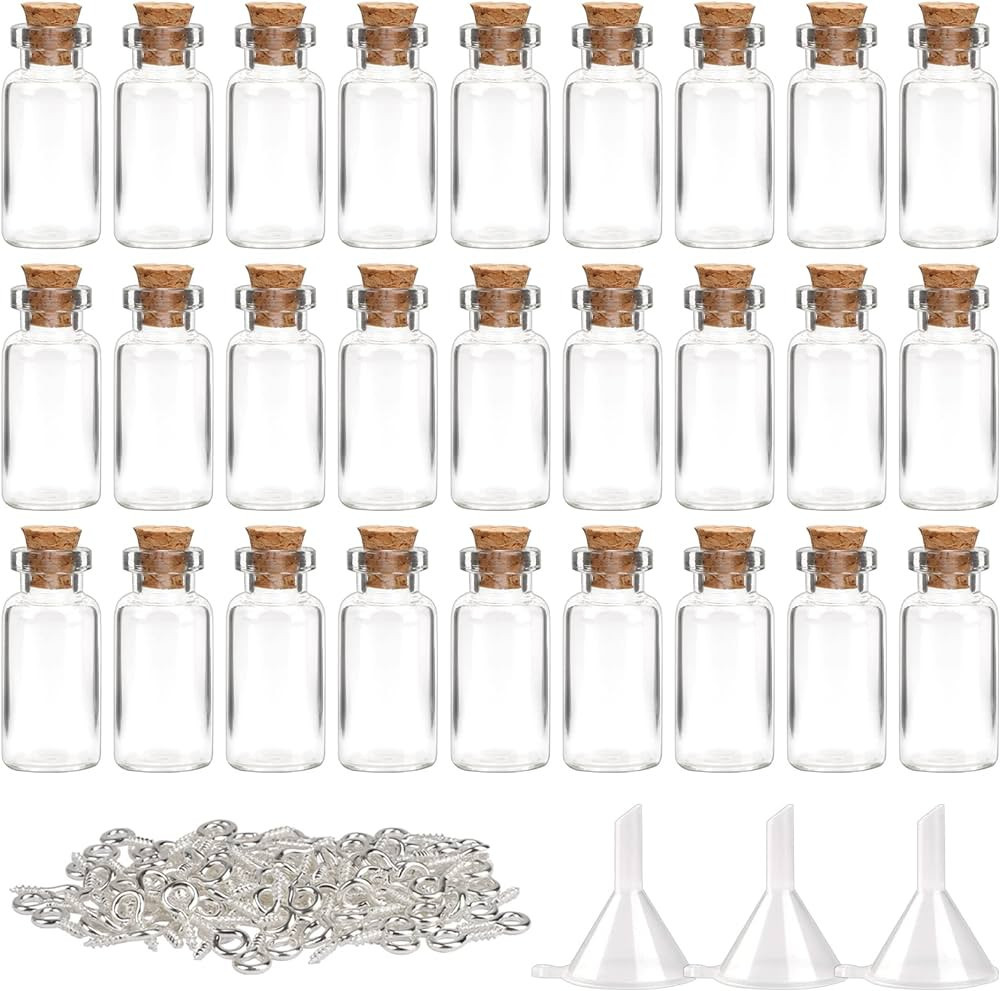 SUPERLELE 60pcs 2ml Small Mini Glass Bottles Jars with Cork Stoppers, 120pcs Eye Screws and 3pcs ... | Amazon (US)