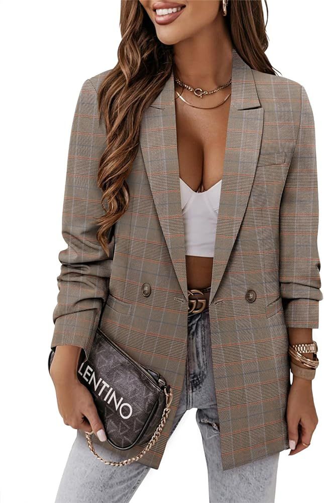 CRAZY GRID Women Business Casual Blazer Jacket Fashion with Lined Work Professional Suit Jacket | Amazon (US)