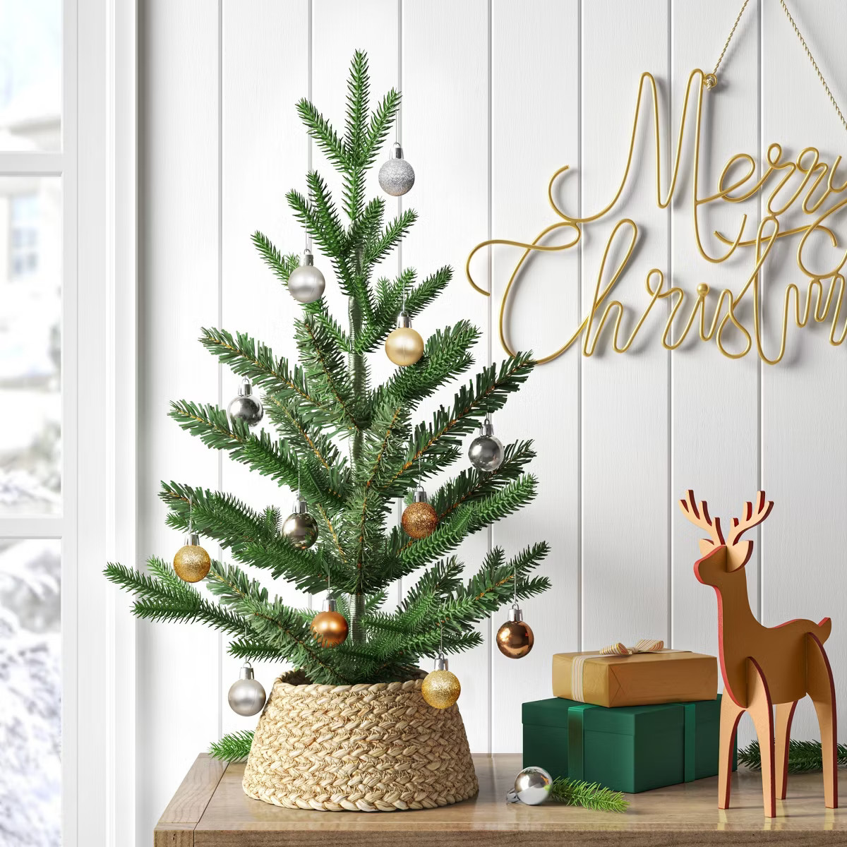 24" Mini Artificial Christmas Tree with Black Base - Wondershop™: Tabletop Green Faux Floral, I... | Target