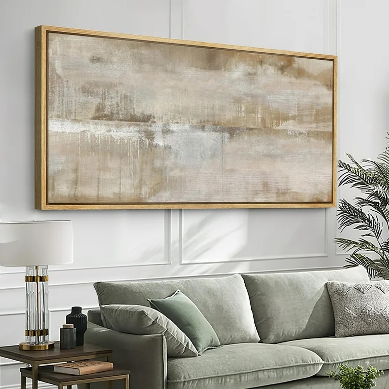 Large Framed Canvas Print Neutral Beige and White Textured with a Weathered LookWall Art Decorati... | Walmart (US)