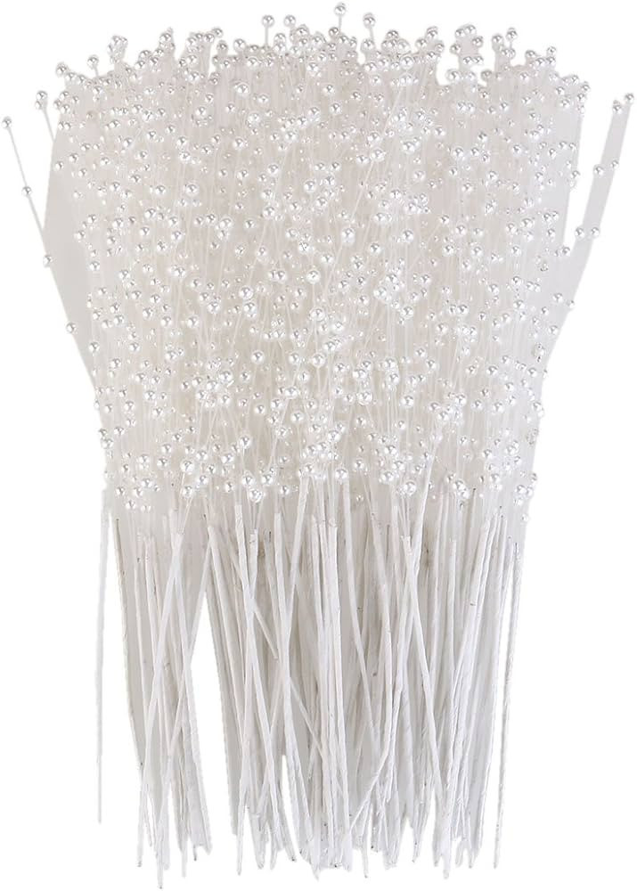 ULTNICE 100Pcs White String Pearls Sticks, Bridal Wedding Pearl Bouquet Artificial Bridal Bouquet... | Amazon (US)