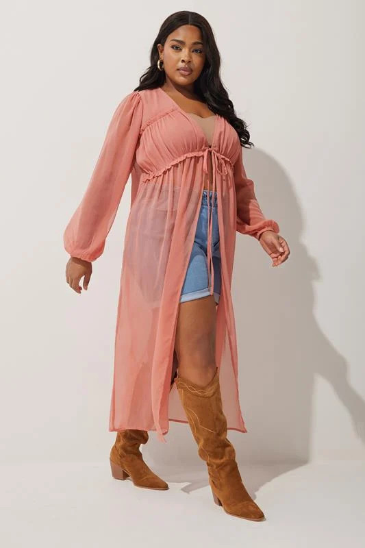 LIMITED COLLECTION Plus Size Orange Chiffon Long Sleeve Kimono | Yours Clothing UK