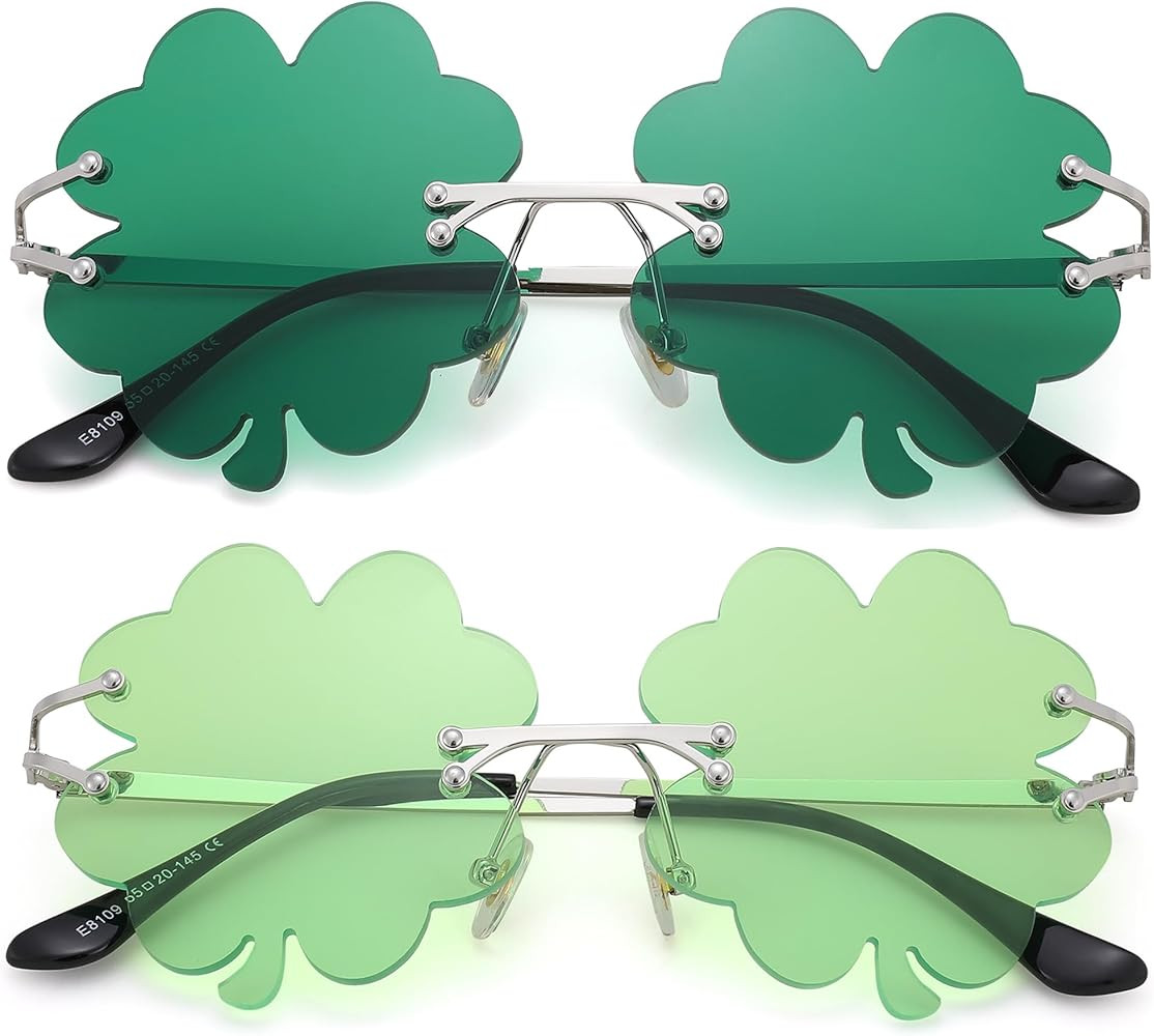 St Patricks Day Accessories Shamrock Sunglasses - Irish Clover Four Leaf Green Lens Costume Glass... | Amazon (US)