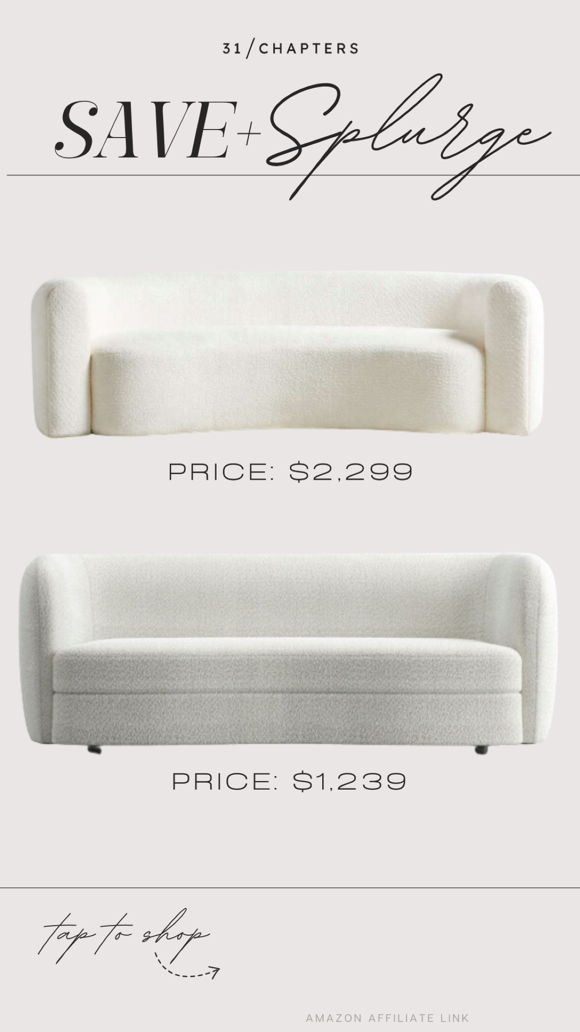 Curved sofa, save and splurge, designer and dupe, living room furniture, elevated, modern, home decor

#LTKsalealert #LTKstyletip #LTKhome