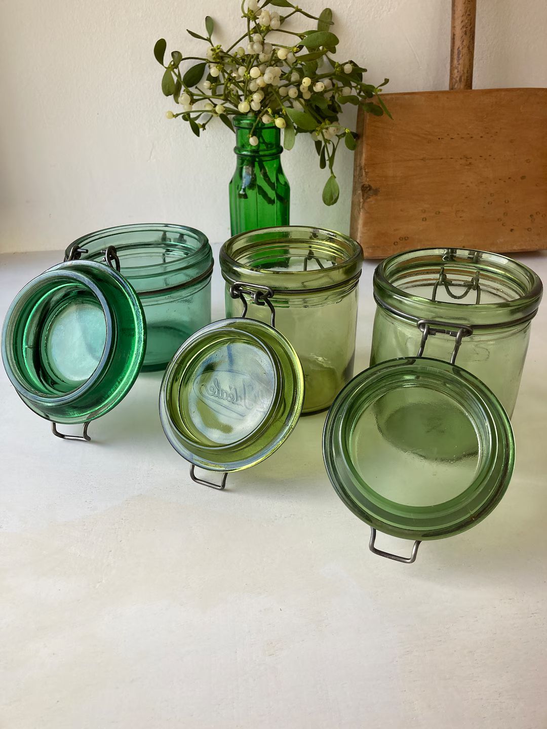 3 x French vintage green preserving jars, French L'Ideale Kitchen Storage Bottles, Vintage Jars, ... | Etsy (US)