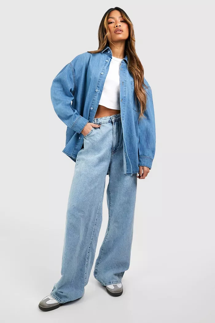 Bright Blue Oversized Denim Shirt | boohoo (US & Canada)