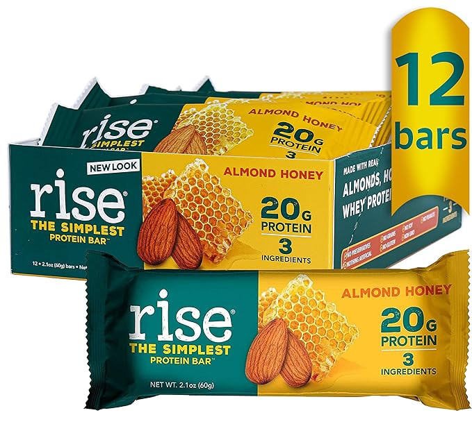 Rise Whey Protein Bars, Almond Honey, Healthy Breakfast Bar & Protein Snacks, 20g Protein 4g Diet... | Amazon (US)