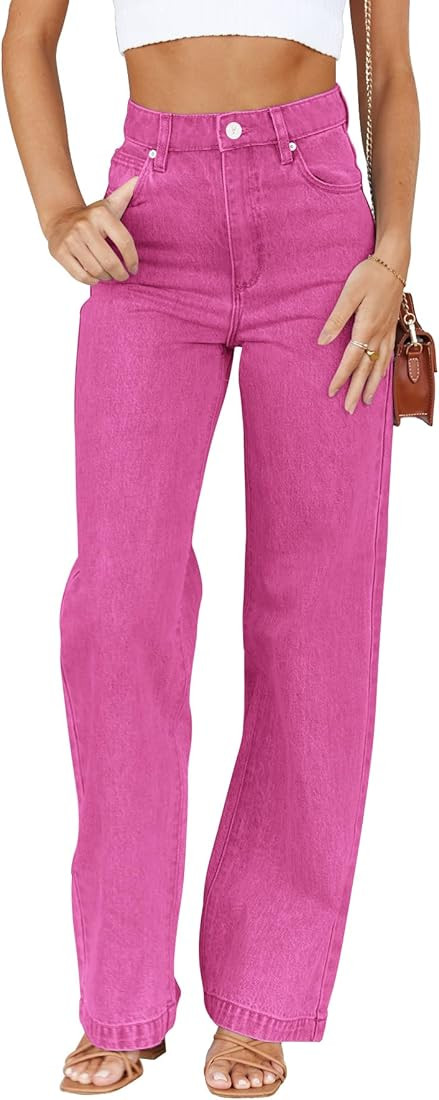 ETTELO Womens Jeans Mid Waisted Straight Leg Loose Stretchy Lightweight Tummy Control Trendy Jean... | Amazon (US)