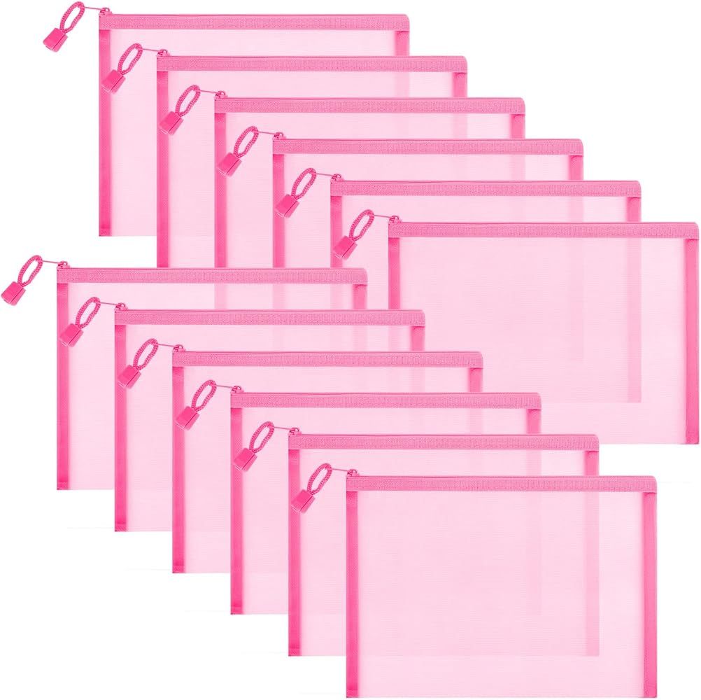 Sinzip 12 Pieces Zipper Nylon Mesh Pouch, Mesh Cosmetic Bags Makeup Bags Pencil Case, Multipurpos... | Amazon (US)