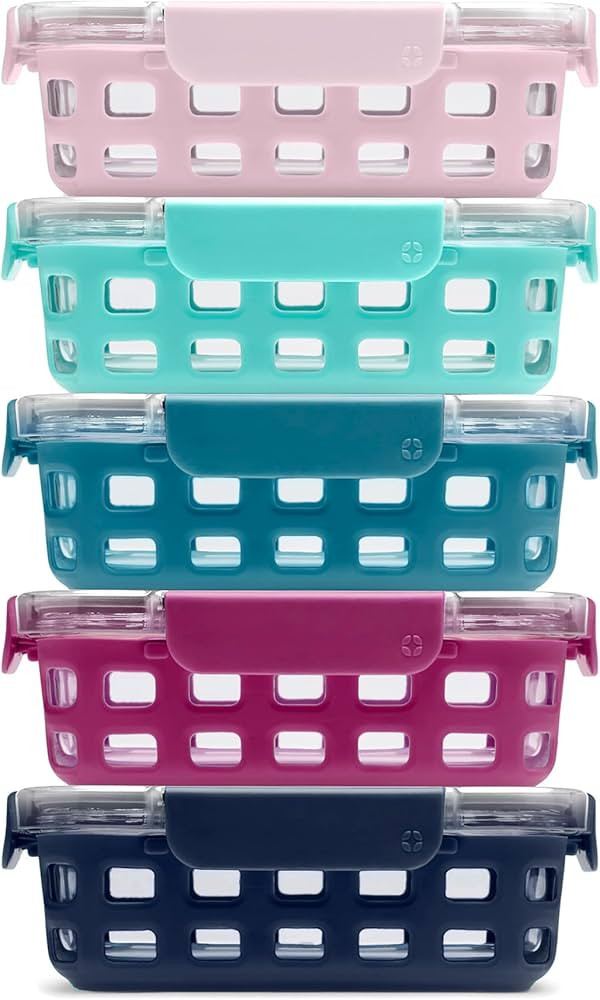 Ello Duraglass 3.4 Cup Meal Prep Sets 10Pc, 5 Pack Set- Glass Food Storage Container with Silicon... | Amazon (US)