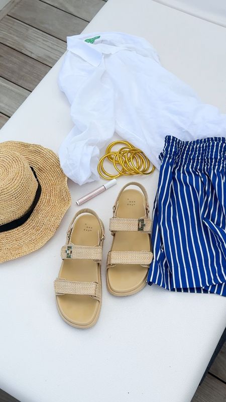 Resort wear flat lay, Anguilla style! Includes a linen button up coverup, blue and white striped swim shorts, raffia sandals, waterproof gold bangles and my favorite packable straw hats (comes in multiple sizes and one do the few that fits my XL head)! I’ll also link the one piece bathing suit I’m wearing today!
.
#ltkswim #ltktravel #ltksalealert #ltkfindsunder50 #ltkfindsunder100 #ltkstyletip #ltkover40 #ltkmidsize #ltkshoecrush #ltkvideo

#LTKswim #LTKfindsunder100 #LTKVideo