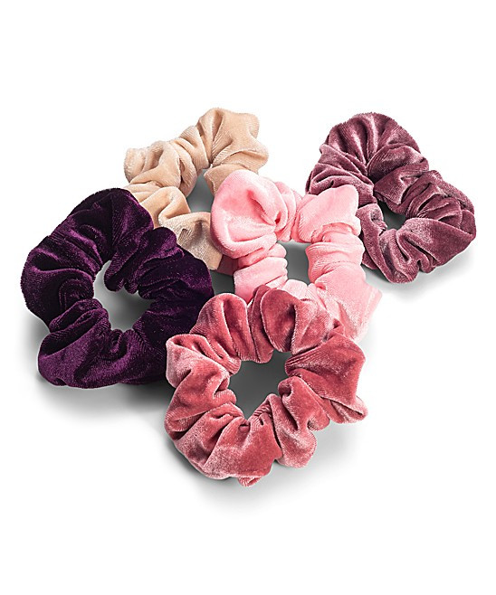 Mauve & Cream Velvet Scrunchie- Set of Five | Zulily
