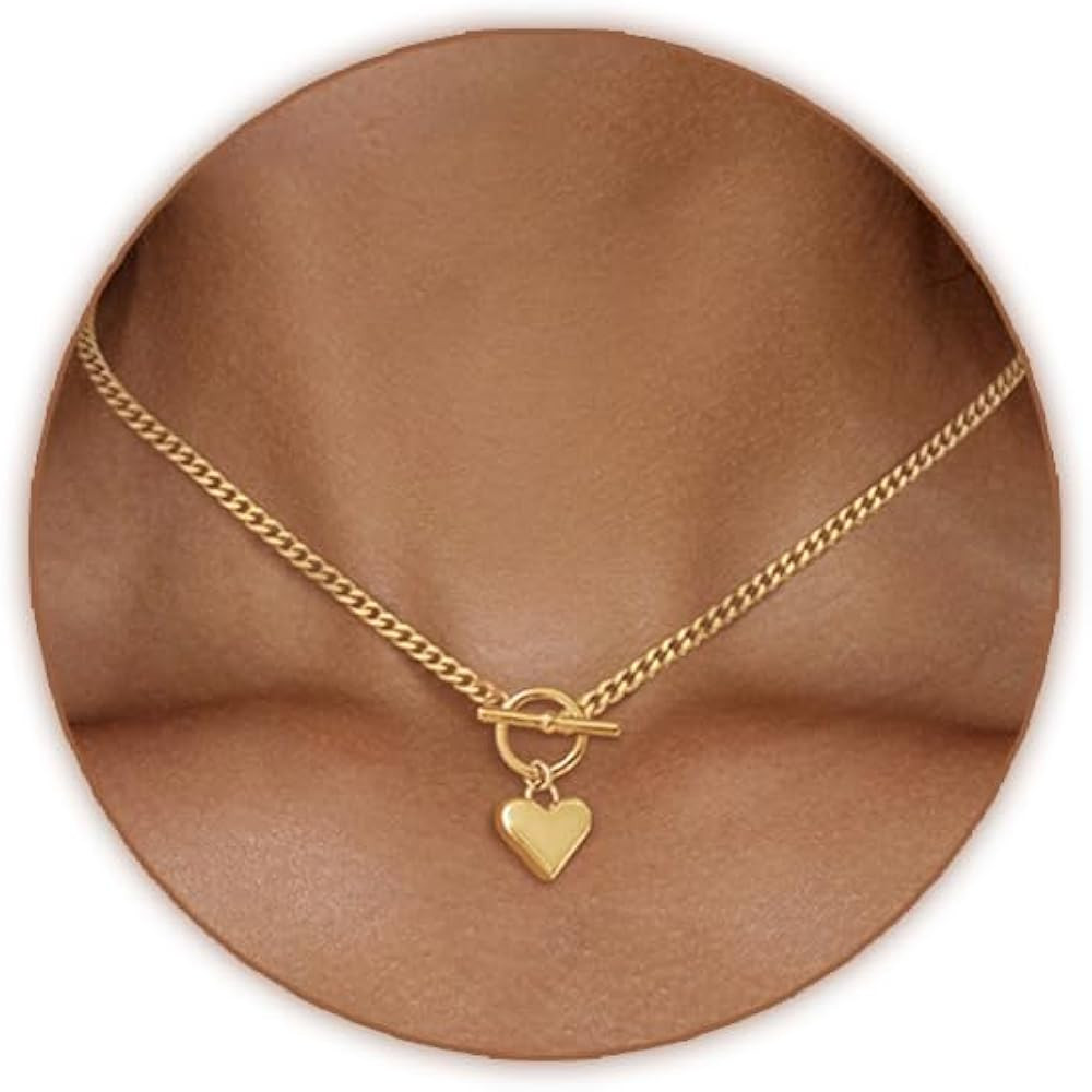 Heart Necklace for Women Gold Plated 14K Trendy Heart Choker Pendant Gold Non Tarnish Hypoallerge... | Amazon (US)