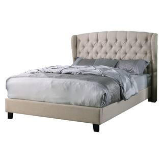 Spade Beige King Upholstered Linen Blend Platform Bed | The Home Depot