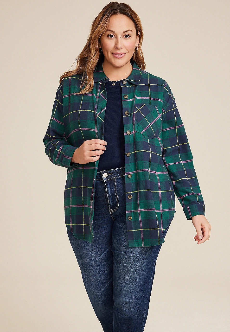 Plus Size Cabin Plaid Boyfriend Tunic Shirt | Maurices
