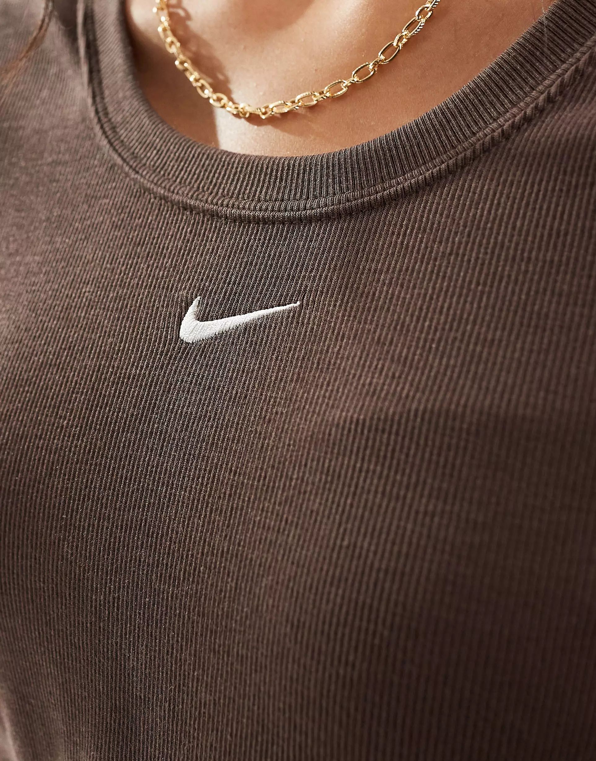 Nike mini-ribbed scoop back T-shirt in baroque brown | ASOS (Global)